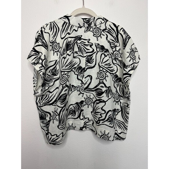 Madewell Large Boxy Cap Sleeve Shirt 100% Linen in Lighthouse Button Front EUC - Picture 12 of 13